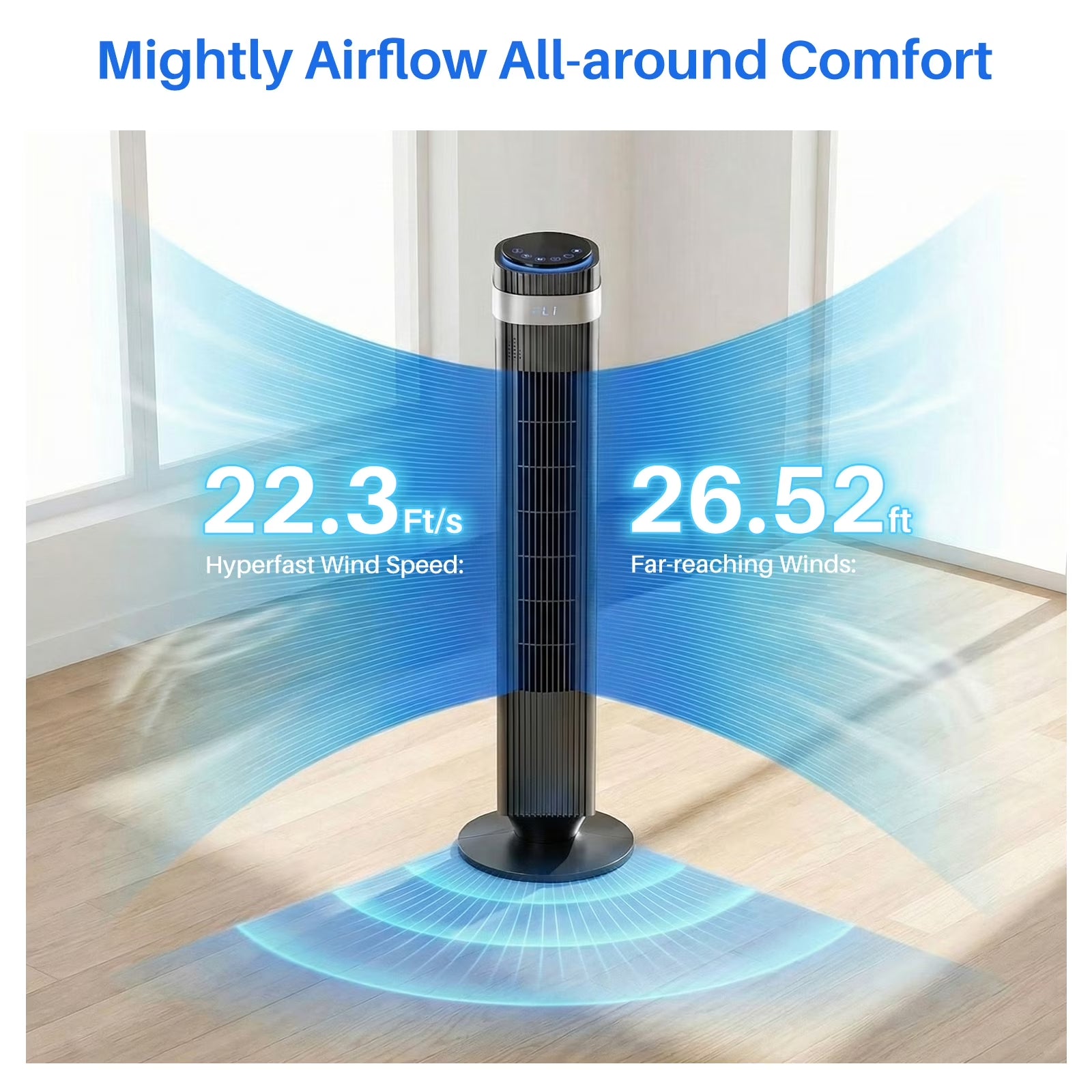 Bladeless Tower Fan for Bedroom, 25Ft/S High Velocity 28Db Quiet DC Fan, 5 Speeds 4 Modes, 12H Timer 64°Oscillating, Remote Standing Fan for Home Office Indoor, Black