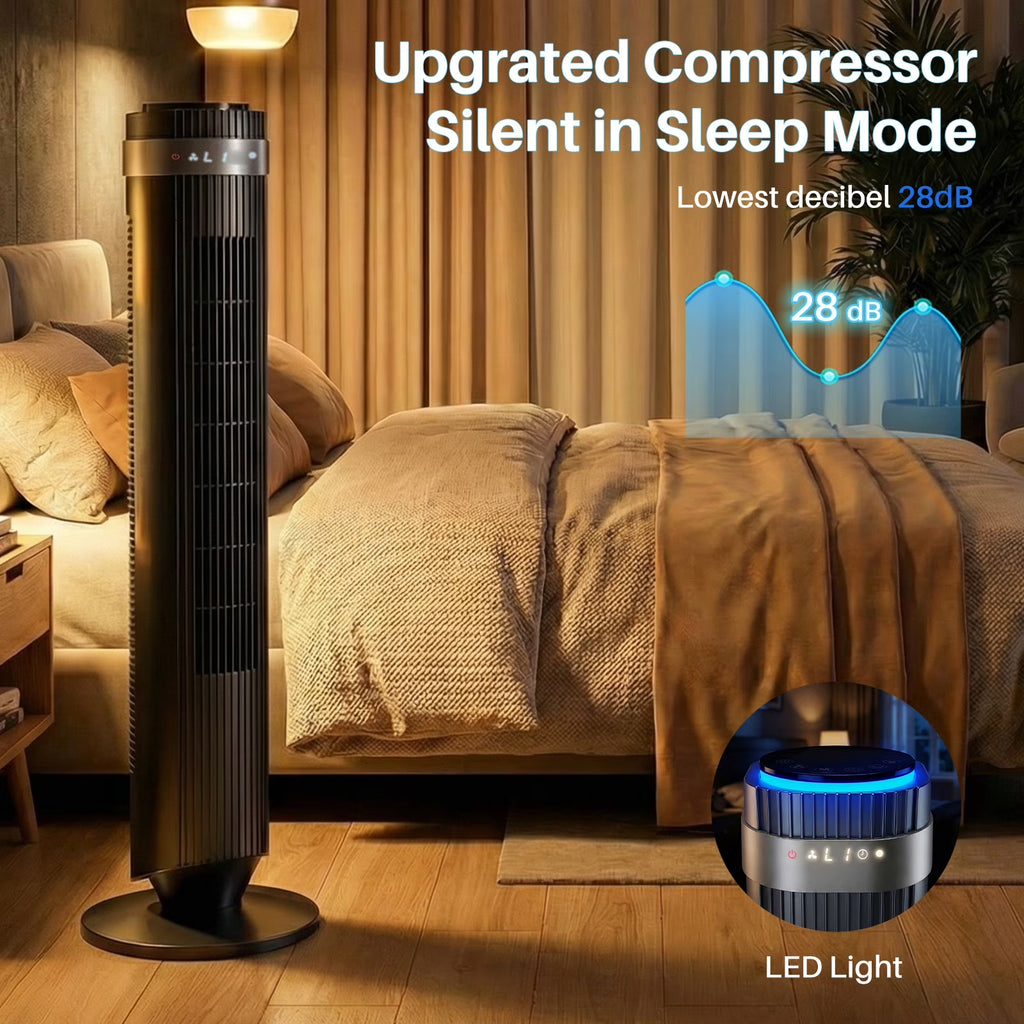 Bladeless Tower Fan for Bedroom, 25Ft/S High Velocity 28Db Quiet DC Fan, 5 Speeds 4 Modes, 12H Timer 64°Oscillating, Remote Standing Fan for Home Office Indoor, Black