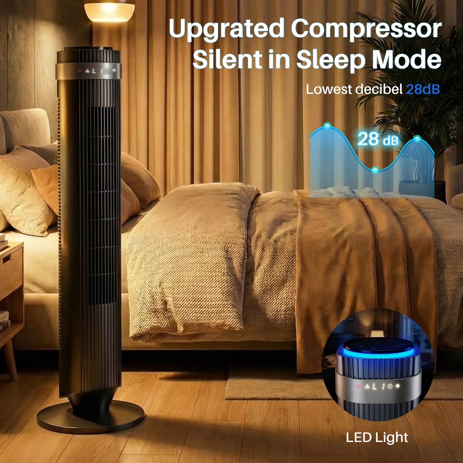 Bladeless Tower Fan for Bedroom, 25Ft/S High Velocity 28Db Quiet DC Fan, 5 Speeds 4 Modes, 12H Timer 64°Oscillating, Remote Standing Fan for Home Office Indoor, Black
