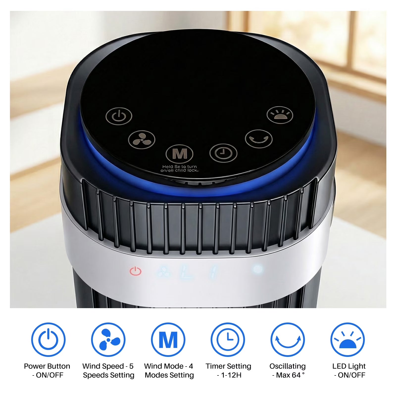 Bladeless Tower Fan for Bedroom, 25Ft/S High Velocity 28Db Quiet DC Fan, 5 Speeds 4 Modes, 12H Timer 64°Oscillating, Remote Standing Fan for Home Office Indoor, Black