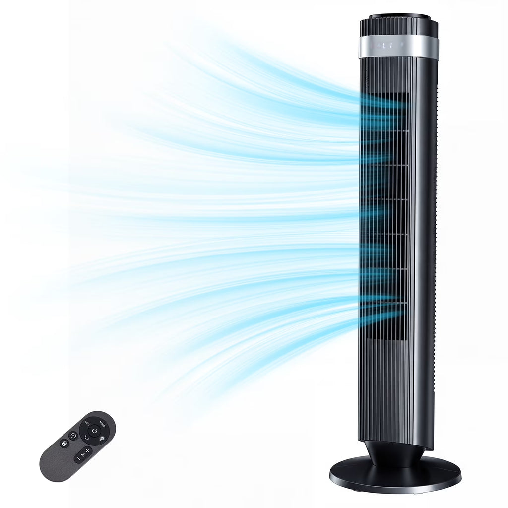 Bladeless Tower Fan for Bedroom, 25Ft/S High Velocity 28Db Quiet DC Fan, 5 Speeds 4 Modes, 12H Timer 64°Oscillating, Remote Standing Fan for Home Office Indoor, Black