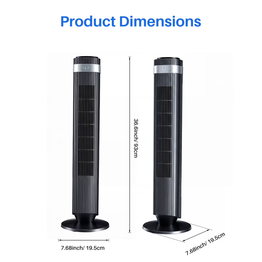 Bladeless Tower Fan for Bedroom, 25Ft/S High Velocity 28Db Quiet DC Fan, 5 Speeds 4 Modes, 12H Timer 64°Oscillating, Remote Standing Fan for Home Office Indoor, Black