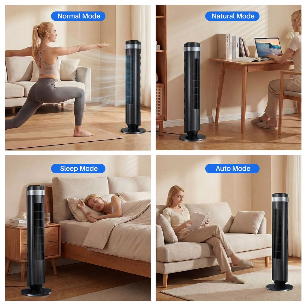 Bladeless Tower Fan for Bedroom, 25Ft/S High Velocity 28Db Quiet DC Fan, 5 Speeds 4 Modes, 12H Timer 64°Oscillating, Remote Standing Fan for Home Office Indoor, Black