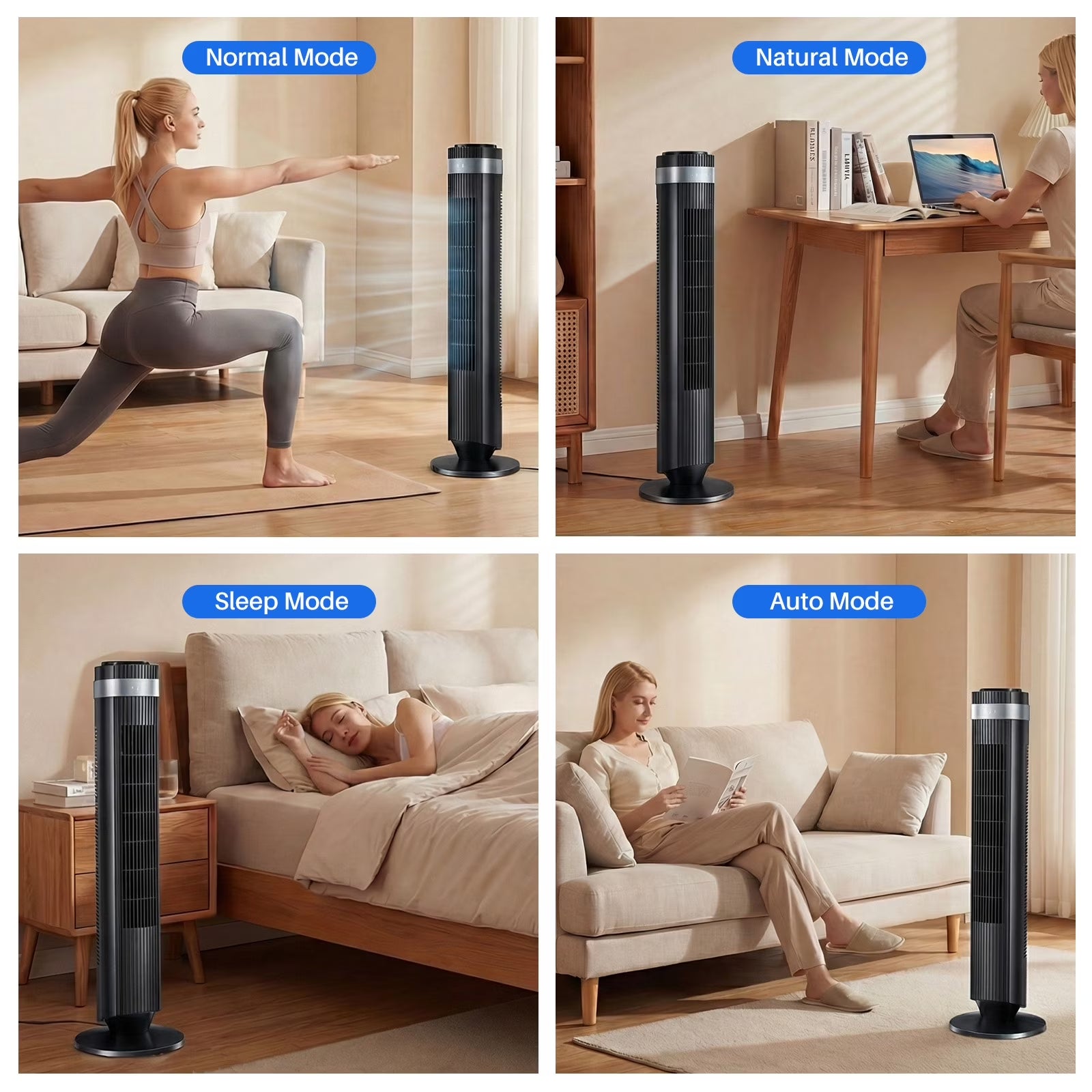 Bladeless Tower Fan for Bedroom, 25Ft/S High Velocity 28Db Quiet DC Fan, 5 Speeds 4 Modes, 12H Timer 64°Oscillating, Remote Standing Fan for Home Office Indoor, Black